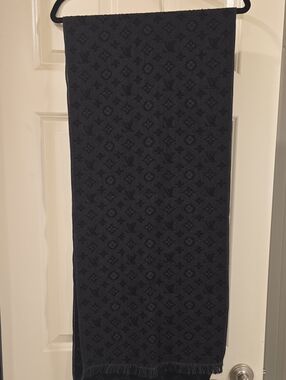 Louis Vuitton Black Textured Logo Scarf with Gold Label
